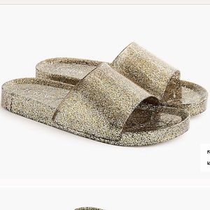 J Crew gold glitter pool slides